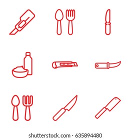 Knife icons set. set of 9 knife outline icons such as spoon and fork, fork and spoon, cutter