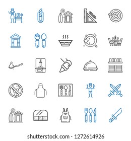 knife icons set. Collection of knife with cutlery, apron, food and restaurant, cabin, swords, chef, no food, crockery, dinner, sword, spoon. Editable and scalable knife icons.