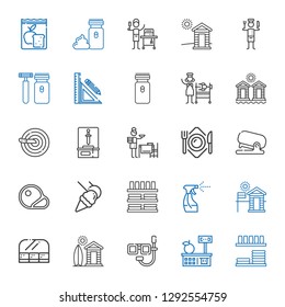 knife icons set. Collection of knife with dinnerware, tools and utensils, dive, cabin, food and restaurant, steaks, stapler, plate, setting the table. Editable and scalable knife icons.