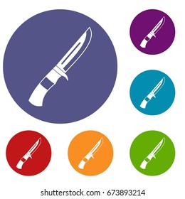 Knife icons set in flat circle reb, blue and green color for web