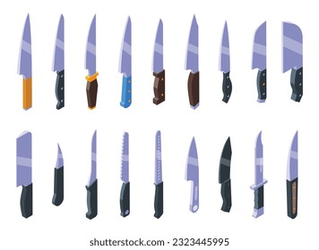 Knife icons set isometric vector. Cutlery tool. Chef cooking