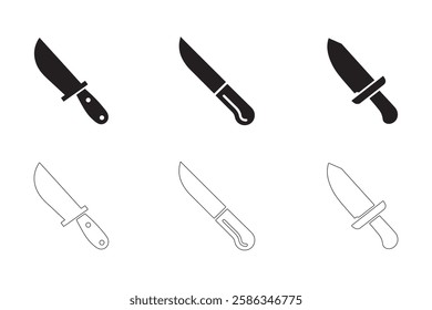 Knife icons set simple clean and smooth Solid and Outline Styles vector icons in black on a white background.

