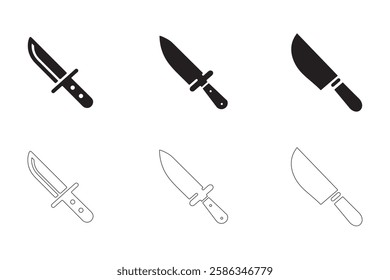 Knife icons set simple clean and smooth Solid and Outline Styles vector icons in black on a white background.

