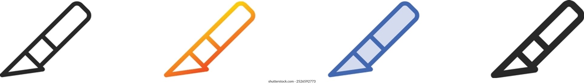 Messersymbol.Dünn linear, Farbverlauf, blauer Strich und fett Styling einzeln auf weißem Hintergrund