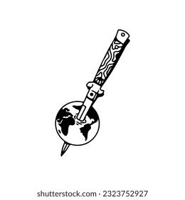 knife illustration vector with globe concept
