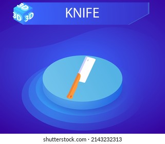 Knife isometric design icon. Vector web illustration. 3d colorful concept