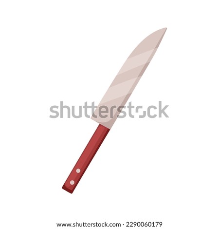 Knife, kitchen cutting tool with metal blade and wooden handle. Cutlery, kitchenware for cooking, chopping. Knive item. Flat vector illustration isolated on white background