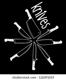 Knife, Kitchen knives - Vector icon isolated on black