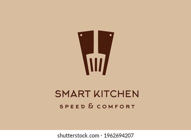 Knife kitchen logotype for restaurant. Smart chef dinner