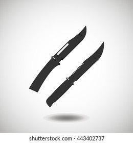 Knife and knives black icon. Knife and knives black silhouette. Knife and knives vector logo. Flat isolated element. Hunt sign and symbol