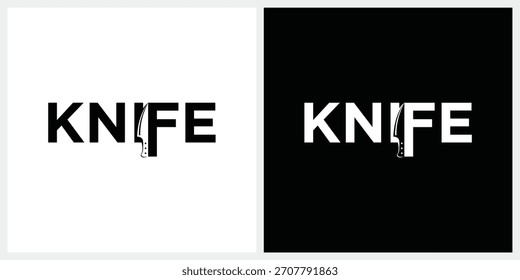 Vector gráfico del diseño del logotipo de la marca de la letra del cuchillo, tipografía Texto de fuente Cuchillo de marca de palabras, concepto de logotipo de cuchillo de texto de tipografía