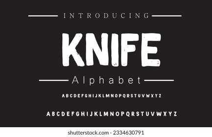 Knife Lettering font isolated on black background. Texture alphabet in street art and graffiti style. Grunge and dirty effect.  Vector brush letters.