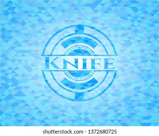 Knife light blue emblem with triangle mosaic background