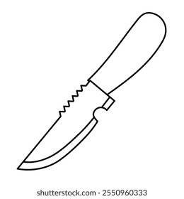 Knife line art vector illustration, kitchen knife outline line icon, isolated on white background