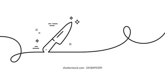 Knife line icon. Continuous one line with curl. Kitchen cutlery sign. Kitchenware utensils symbol. Knife single outline ribbon. Loop curve pattern. Vector
