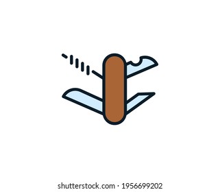 Icono de línea de Cuchillo. Símbolo vectorial en estilo plano y a la moda sobre fondo blanco. Cantar de viajes para diseño.