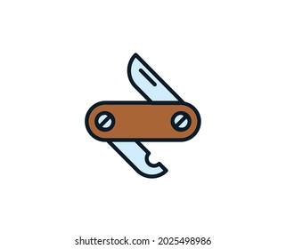 Icono de línea de Cuchillo. Símbolo vectorial en estilo plano y a la moda sobre fondo blanco. Cantar de viajes para diseño.