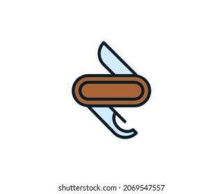 Icono de línea de Cuchillo. Símbolo vectorial en estilo plano y a la moda sobre fondo blanco. Cantar de viajes para diseño.