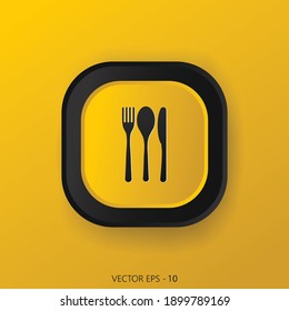Vector de icono de línea de Cuchillo. Botón cuadrado amarillo sobre fondo amarillo. Ilustrador Vecor