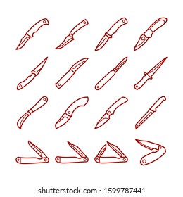 Knife line icons set, outline vector symbol collection, linear style pictogram pack. Signs, logo illustration. Set includes icons as food, cutlery, menu, dishware, dessert, steak, drink, vegan