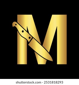 Knife Logo combine with letter M vector template