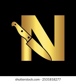 Knife Logo combine with letter N vector template