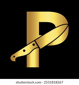 Knife Logo combine with letter P vector template