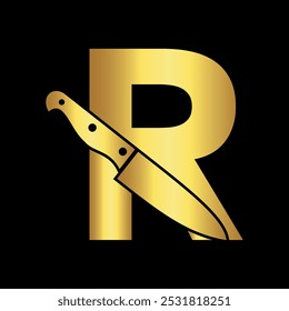 Knife Logo combine with letter R vector template