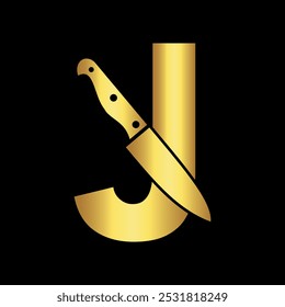 Cuchillo Logotipo combinado con letra W Plantilla de Vector