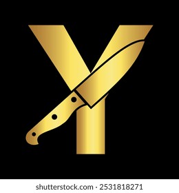 Knife Logo combine with letter Y vector template