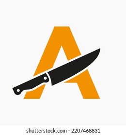 Logo De Cuchillo En Letra A Concepto De Símbolo De Cocina Y Restaurante Logotipo
