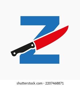 Knife Logo On Letter Z Concept For Restaurant and Kitchen Symbol Logotype