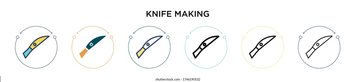 Knife making icon in filled, thin line, outline and stroke style. Vector illustration of two colored and black knife making vector icons designs can be used for mobile, ui, web