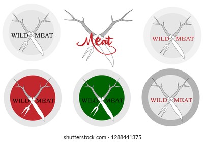 knife and meat fork with deer horns logo for a restaurant