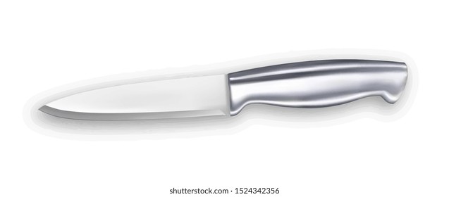 Knife Metallic Chef Kitchenware Appliance Vector. Metal Knife With Chrome Handle Domestic Or Restaurant Kitchen Dangerous Blade Equipment For Cut Food. Template Realistic 3d Illustration