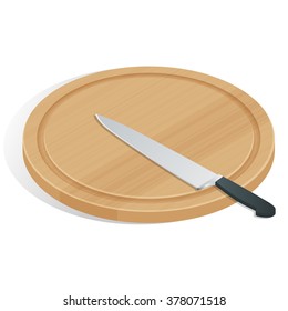 Knife on cutting board isolated on white. The cutting board and knife icon. Chef and restaurant, kitchen symbol.