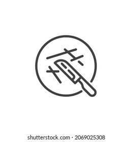 Knife on cutting board line icon. linear style sign for mobile concept and web design. Chopping board and knife outline vector icon. Symbol, logo illustration. Vector graphics