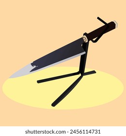Knife on a stand. Vector illustration on a yellow background.