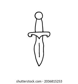 Knife on white background. Halloween. Hand drawn illustration of dagger. Doodle style.