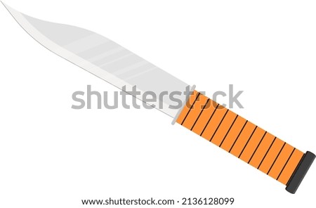 Knife with orange handle, illustration, vector on a white background.