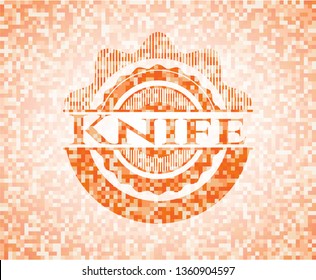 Knife orange mosaic emblem with background