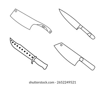 ícone de contorno de faca definir modelo de vetor ilustração Design. Conjunto de ícone de linha de faca de cozinha