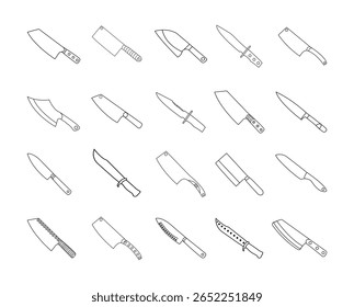 Knife outline vector icon set. Kitchen knife line icon set, isolated on white background