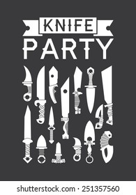 Knife party white vector set