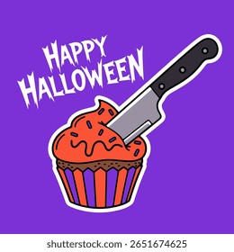faca perfura o cupcake, ilustração Feliz Halloween