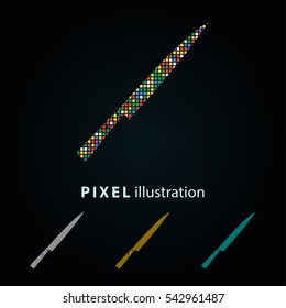 Knife - pixel icon. Vector Illustration. Design logo element. Isolated on black background. It is easy to change to any color.