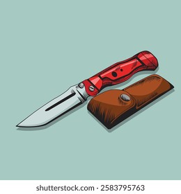 knife with pocket isolated in blue background