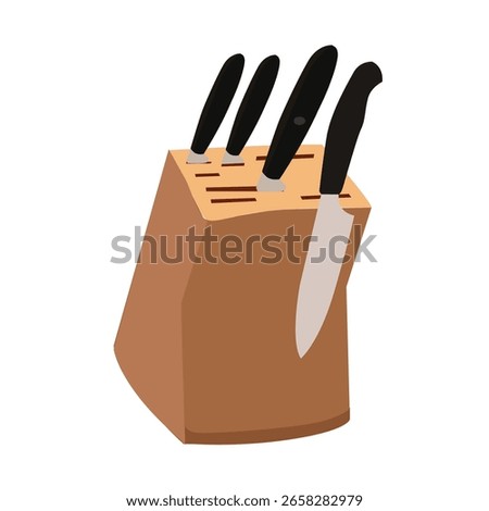 knife rack.Knifes and kitchen scissors in a wooden stand.