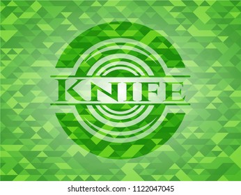 Knife realistic green emblem. Mosaic background