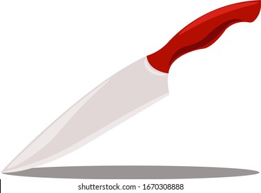 Knife with red handle, illustration, vector on white background.